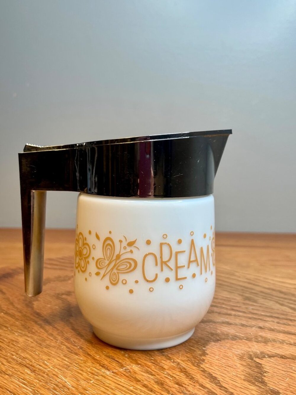 Vintage Gemco Creamer Gold Floral and Butterflies with Flip Lid